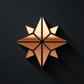 Gold Wind rose icon isolated on black background. Compass icon for travel. Navigation design. Long shadow style. Vector.