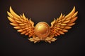 a gold winged emblem with a circle and a circle with a circle on it