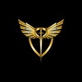 Gold winged sword with shield vector icon