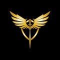 Gold winged sword with shield vector icon Royalty Free Stock Photo