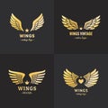 Gold wings logo vector set. Vintage hipster design. Part one. Royalty Free Stock Photo