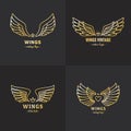 Gold wings outline logo vector set. Part one.