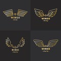 Gold wings outline logo vector set. Part three.