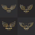 Gold wings outline logo vector set. Part two.