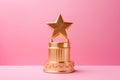 Gold winners award with star. Star trophy for a winner or champion. Rating golden star symbol of customer satisfaction review Royalty Free Stock Photo