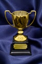 Gold Winners trophy on silk background Royalty Free Stock Photo
