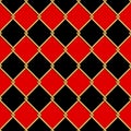 Gold wire grid seamless pattern on red and black rhomboids background