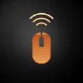 Gold Wireless computer mouse system icon isolated on black background. Internet of things concept with wireless Royalty Free Stock Photo