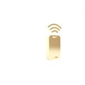 Gold Wireless smartphone icon isolated on white background. 3d illustration 3D render Royalty Free Stock Photo