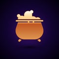 Gold Witch cauldron icon isolated on black background. Happy Halloween party. Vector Illustration