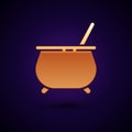 Gold Witch cauldron icon isolated on black background. Happy Halloween party. Vector Illustration