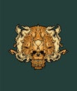 Gold Wolf skull mask green background