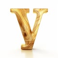 Gold Wood Letter V Engraved With Wood Grain - Smooth And Shiny