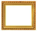 Gold wooden frame with carved pattern isolated on a white Royalty Free Stock Photo