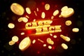 The gold word Cashback, amid the explosion of coins. Royalty Free Stock Photo