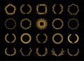 Gold wreaths of ears wheat. Design element for decoration of award, coat of arms, logo, trademark, medal, label. Golden