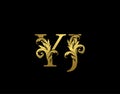 Gold Y, J and YJ Luxury Letter Logo Icon. Graceful royal style. Luxury alphabet arts logo
