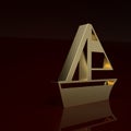 Gold Yacht sailboat or sailing ship icon isolated on brown background. Sail boat marine cruise travel. Minimalism Royalty Free Stock Photo