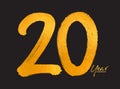 Gold 20 Years Anniversary Celebration Vector Template, 20 Years  logo design, 20th birthday, Gold Lettering Numbers brush drawing Royalty Free Stock Photo