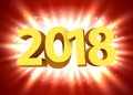 Gold 2018 year type on a bright red background.