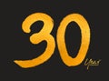 Gold 30 Years Anniversary Celebration Vector Template, 30 Years  logo design, 30th birthday, Gold Lettering Numbers brush drawing Royalty Free Stock Photo