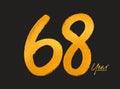 Gold 68 Years Anniversary Celebration Vector Template, 68 Years logo design, 68th birthday, Gold Lettering Numbers brush drawing