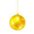Gold Yellow Christmas Ball Isolated on White Background. Realistic XMas Golden Bauble with Shiny Stars. Vector Illustration Royalty Free Stock Photo