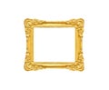 Gold yellow picture frame with engraving patterns in the corner isolated on white background , clipping path Royalty Free Stock Photo