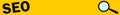 Gold/yellow seo banner with magnifying glass, search, e-commerce