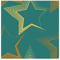 Gold yellow stars in modern style on green background. Royalty Free Stock Photo