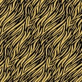 Gold zebra skin imitation, animalistic seamless pattern black gold shimmer shiny wild background for design