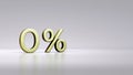 Gold zero percent or 0 % isolated over white background with Clipping Path. Royalty Free Stock Photo