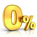 Gold zero percent or 0 % isolated over white background Royalty Free Stock Photo