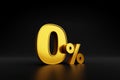 Gold zero percent or 0% special offer on black background Royalty Free Stock Photo