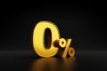 Gold zero percent or 0% special offer on black background