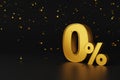 Gold zero percent or 0% special offer and paper shoot confetti on black background Royalty Free Stock Photo