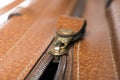 Gold Zip of Leather Bag Royalty Free Stock Photo