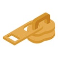 Gold zipper puller icon, isometric style