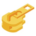 Gold zipper puller icon, isometric style