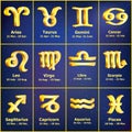Gold Zodiac icons set.