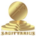 Gold Zodiac sign. Sagittarius - Astrological and Horoscope symbol on pedestal Royalty Free Stock Photo