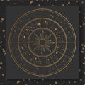 Gold Zodiac wheel on dark square background