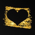 Heart on golden glittering scribble paint on dark transparent background Royalty Free Stock Photo