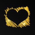 Heart on golden glittering scribble paint on dark transparent background Royalty Free Stock Photo