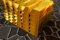 Goldbars stack on the paving sidewalk Royalty Free Stock Photo