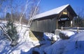 The Goldbrook Covered Bridge in Stowe, Vermont during the winter Royalty Free Stock Photo