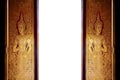 Golde and red thai art Culture door are open in the temple isolate on white background Royalty Free Stock Photo