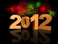 Golden 2012 with fireworks Royalty Free Stock Photo