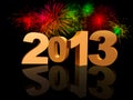 Golden 2013 with fireworks Royalty Free Stock Photo