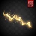 Golden abstract energy shock effect. Electric discharge isolated on transparent Royalty Free Stock Photo